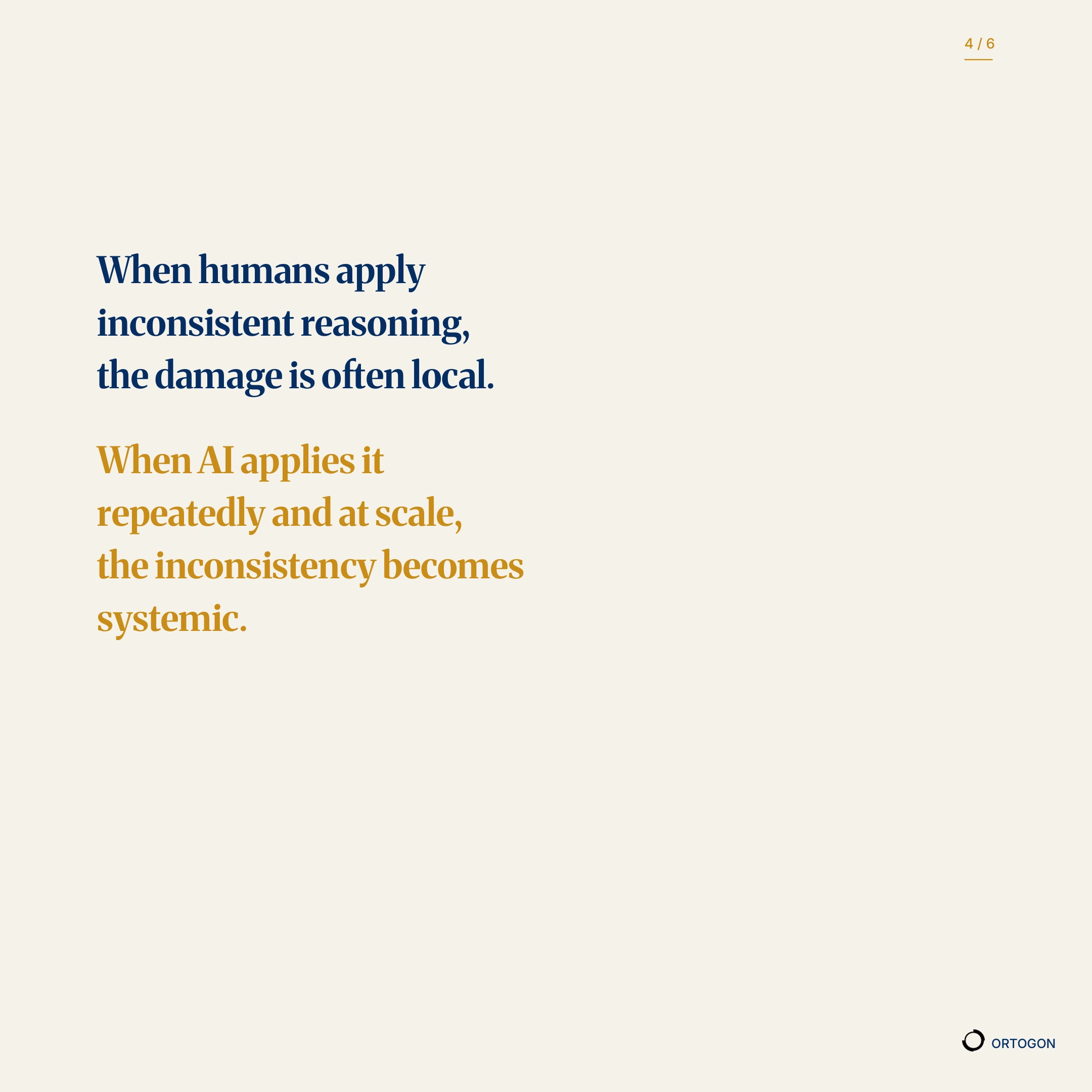 Cover page of the carousel 'AI Will Not Fix How Your Organization Reasons. It Will Scale It.'. (Page 4)