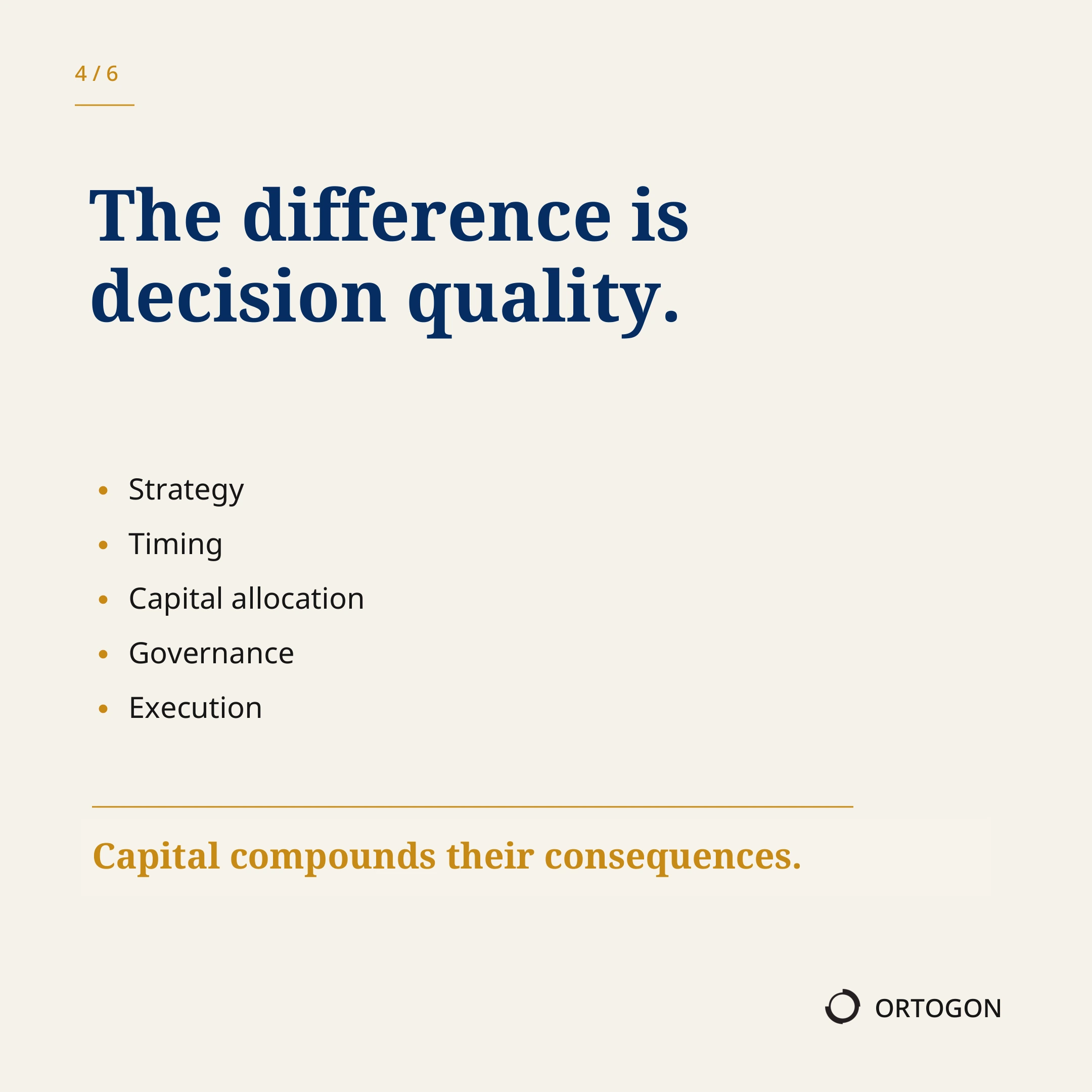 Cover page of the carousel 'Capital Follows Decisions'. (Page 4)