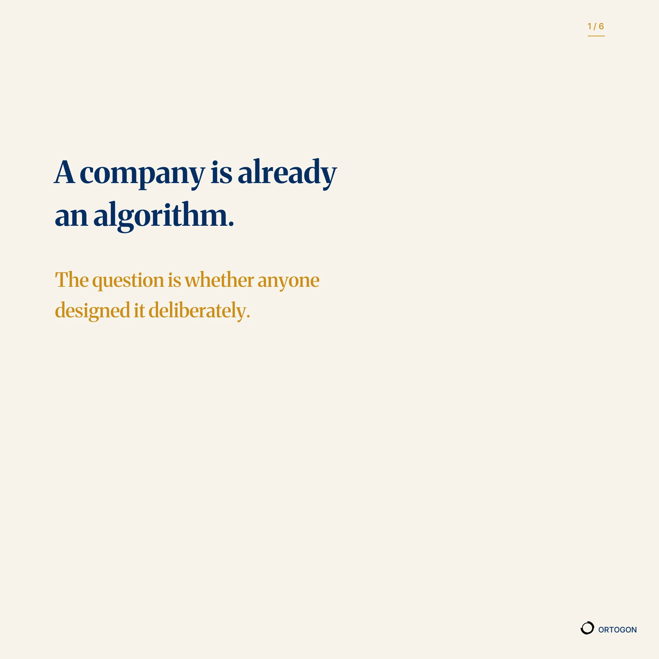 Cover of the carousel "A Company Is Already an Algorithm". (Page 1)
