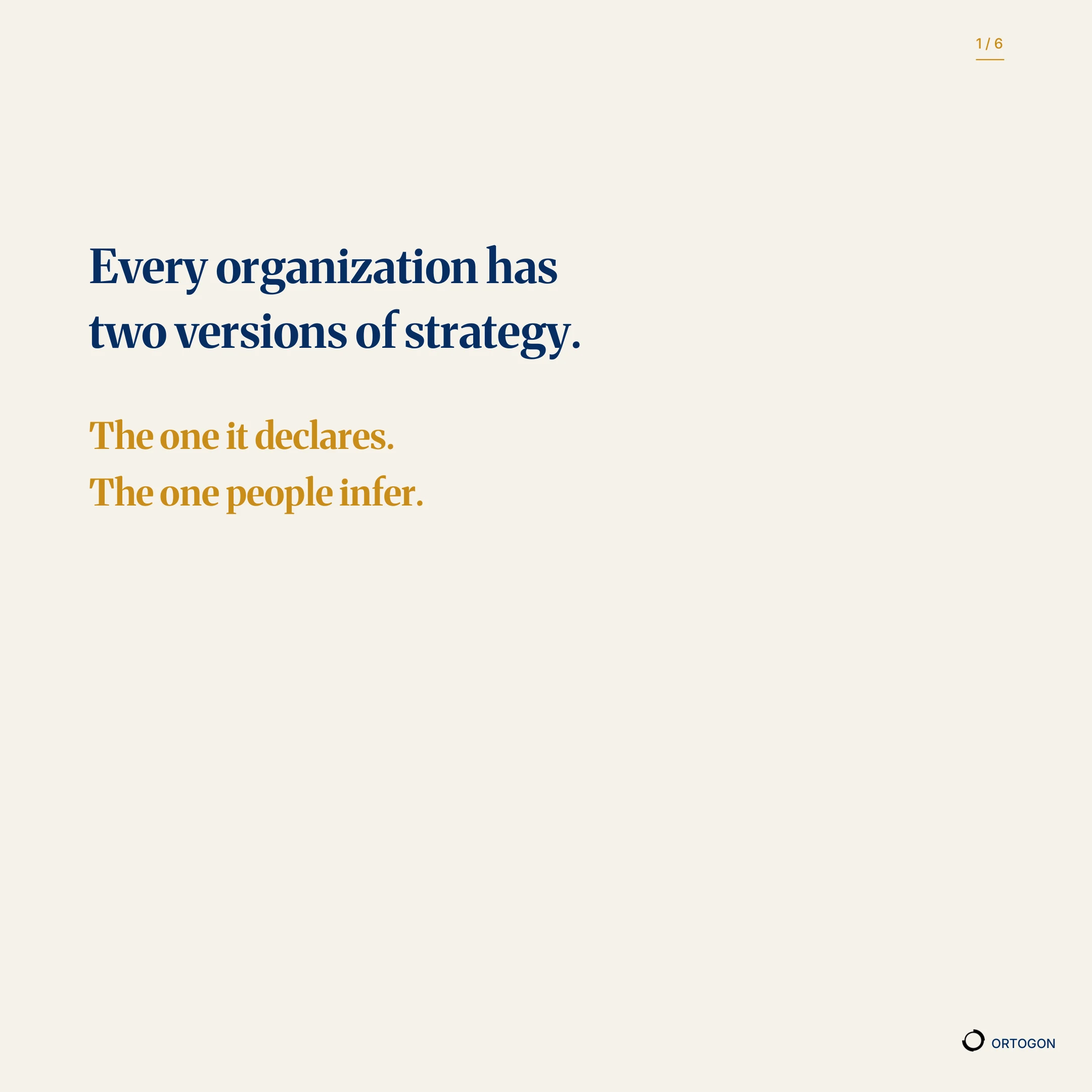 Cover page of the carousel 'Every organization has two versions of strategy.'.