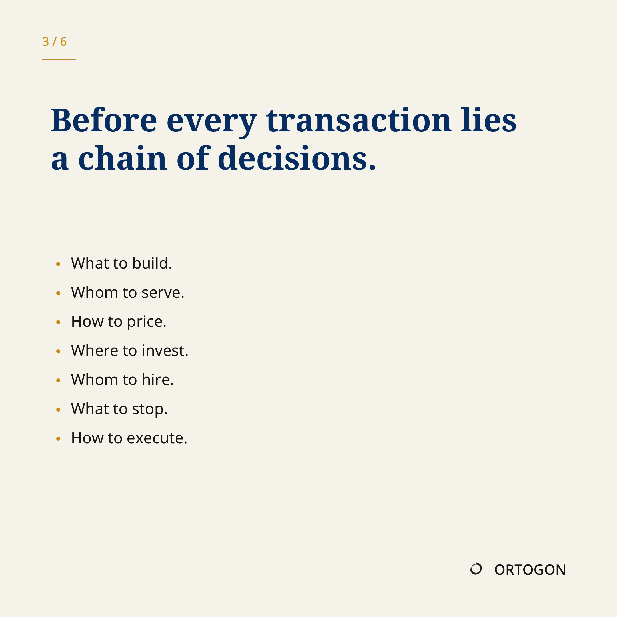 Cover page of the carousel 'Markets Notice the Transaction. Value Was Built Before It.'. (Page 3)