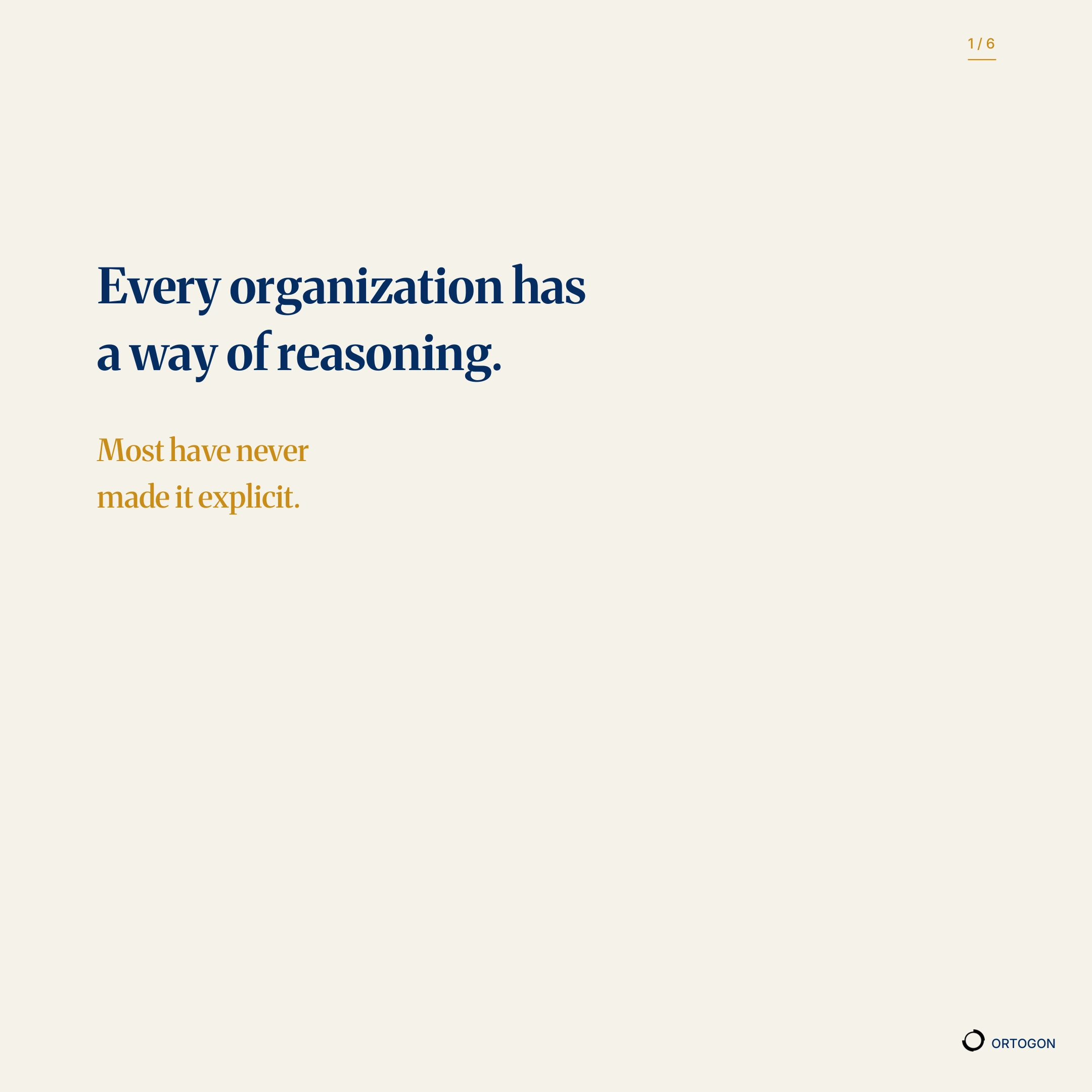 Cover page of the carousel 'Organizational Reasoning'. (Page 1)