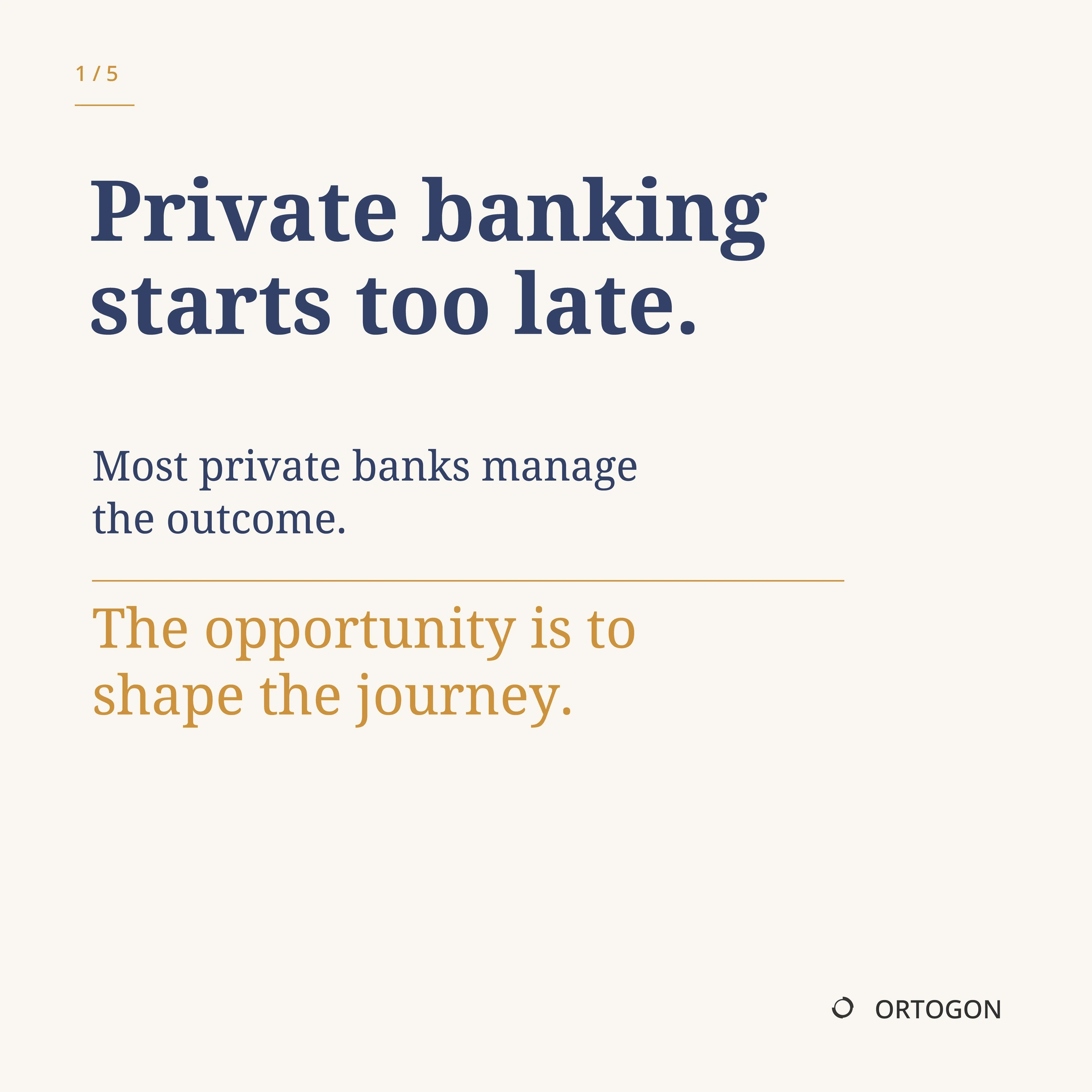 Cover page of the carousel 'Private Banking Starts Too Late'. (Page 1)