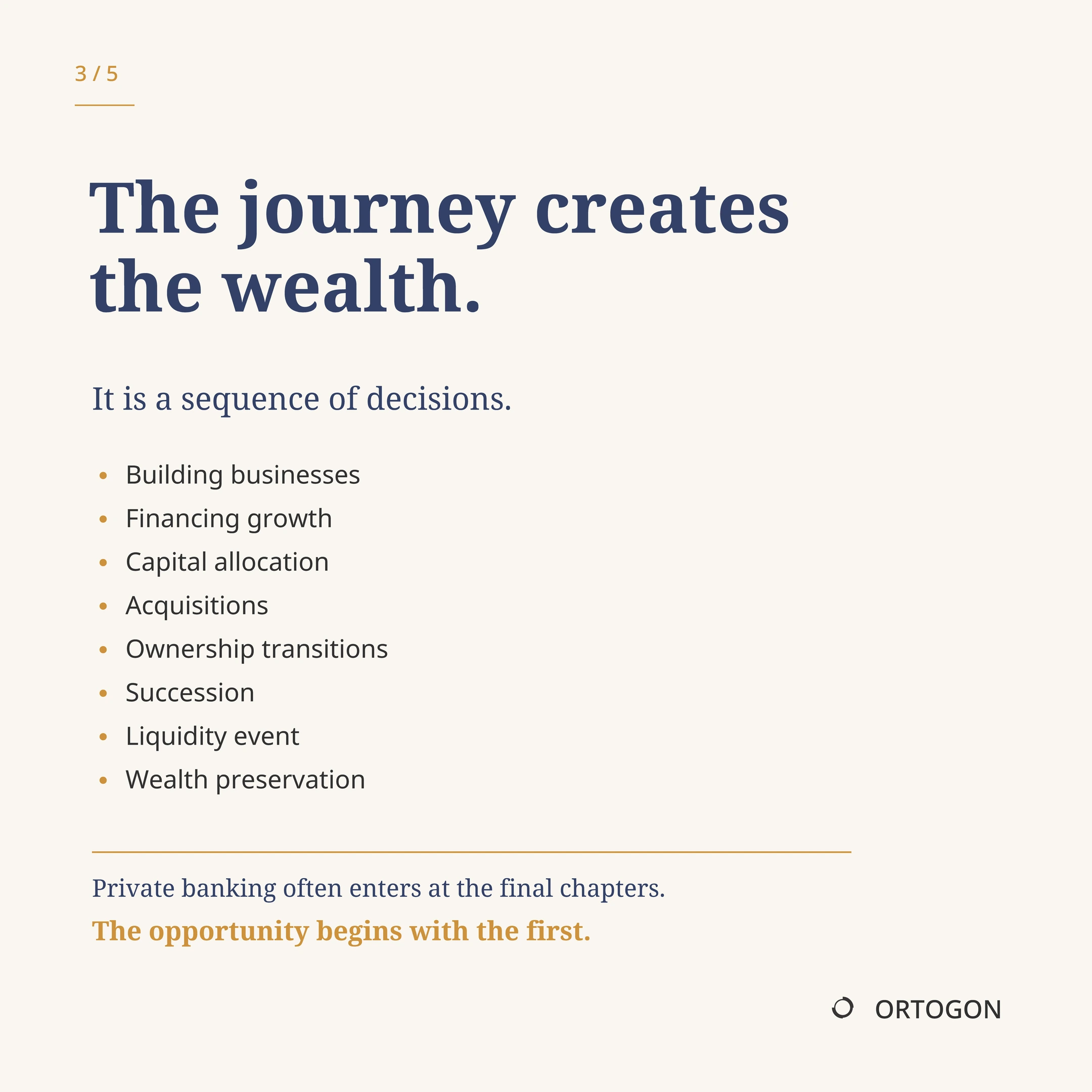 Cover page of the carousel 'Private Banking Starts Too Late'. (Page 3)