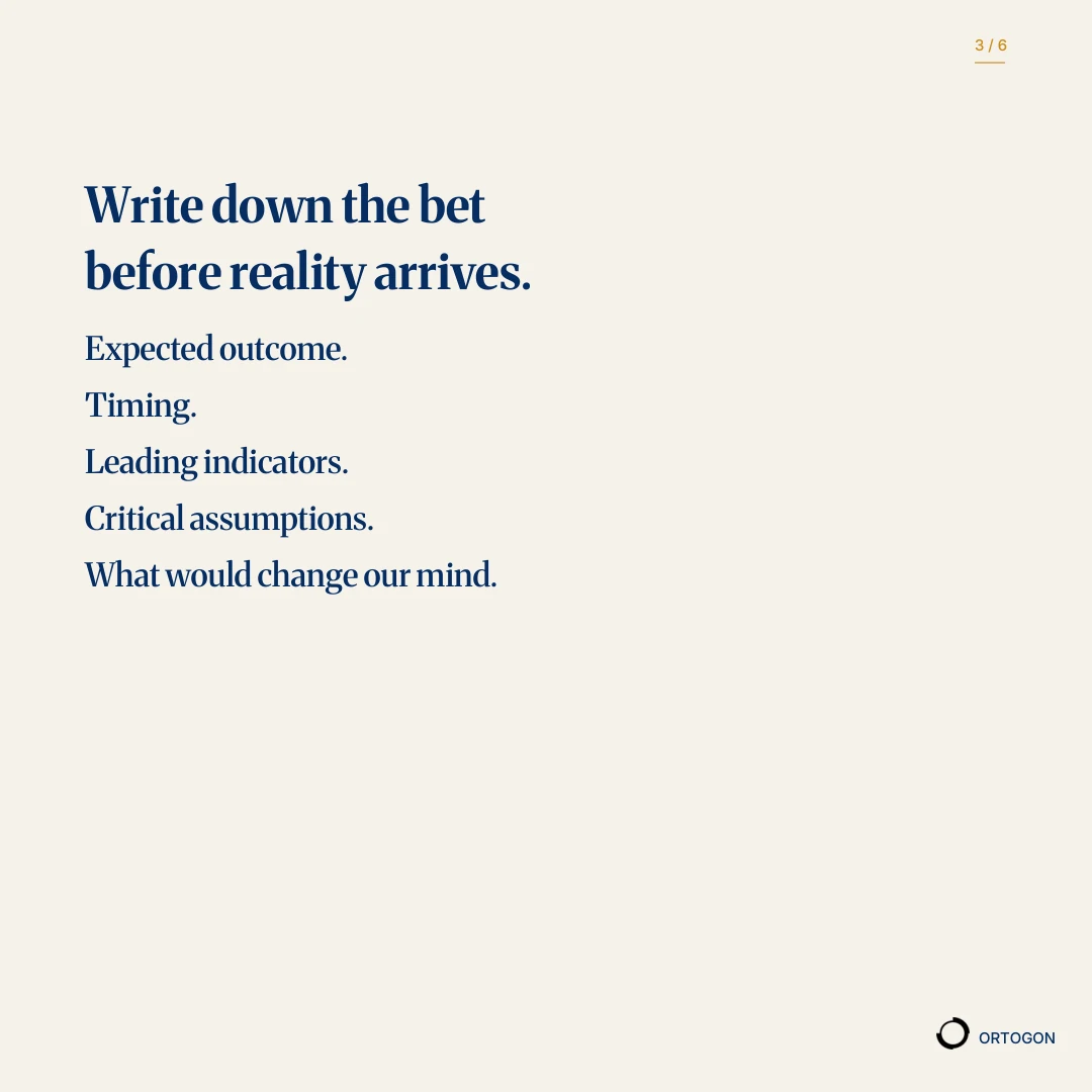 Cover page of the carousel 'Without a written expectation, every outcome can be explained after the fact.'. (Page 3)