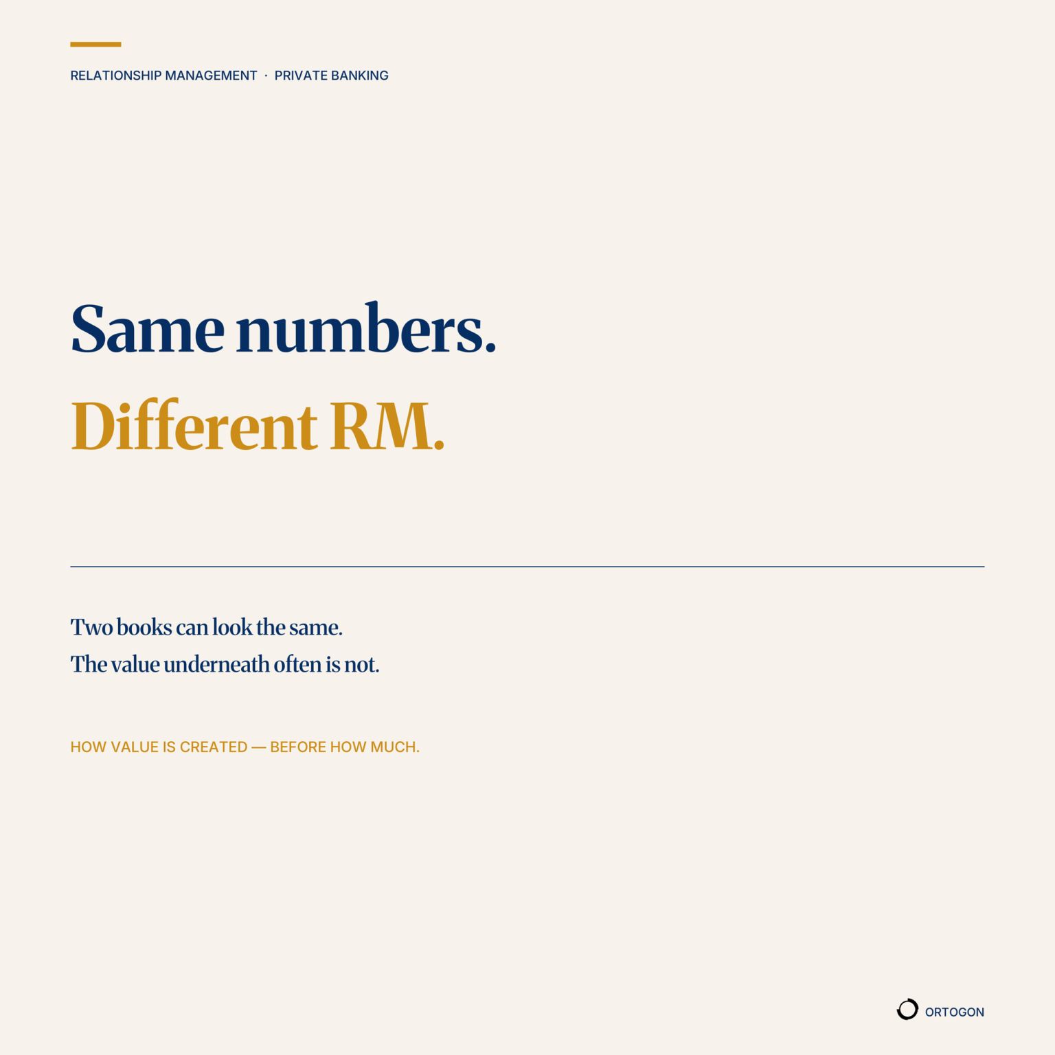 Graphic stating 'Same numbers. Different RM.' and emphasizing that two books can look the same while the value underneath often does not.